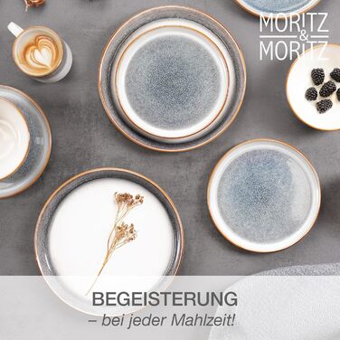 Набір посуду Moritz & Moritz TARENTO 48 предметів (сірий) для 12 осіб - Елегантний набір тарілок з високоякісної кераміки (12 великих, 12 десертних, 12 супових тарілок, 12 чашок)