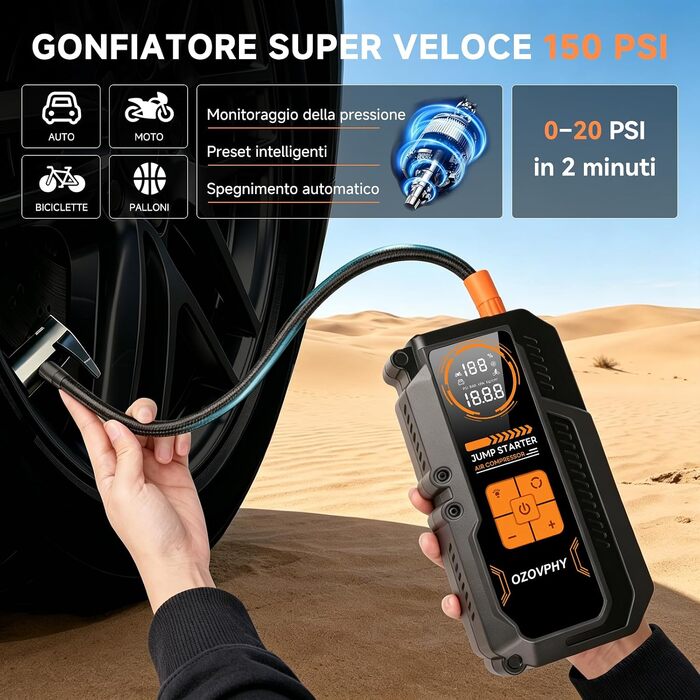 Пусковий пристрій (бустер) для авто 8000A з компресором 150 PSI та функцією Powerbank