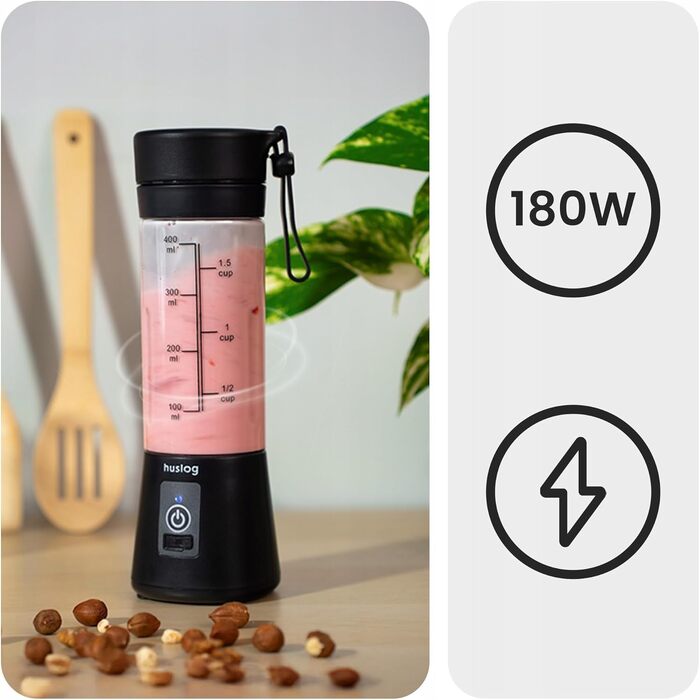 Блендер для смузі Philips HUS1025 500W з пляшкою Blend & Go 600мл, 2 швидкості, чорний