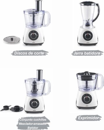 Кухонна машина Lacor MultiGenius 100% BPA-free, багатофункціональна, змінна швидкість, 8 насадок, захист, для посудомийки, біла