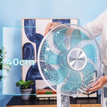 Вентилятор підлоговий Cecotec EnergySilence 610 Max Flow 70 Вт, 40 см, 4 швидкості, таймер 2 год, поворот 90°, регульований кут нахилу, білий/синій