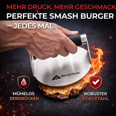 Набір для Smash Burger з нержавіючої сталі (6 предметів): 2 коптильні ковпаки, прес для бургерів, лопатка та щипці для гриля та планчі