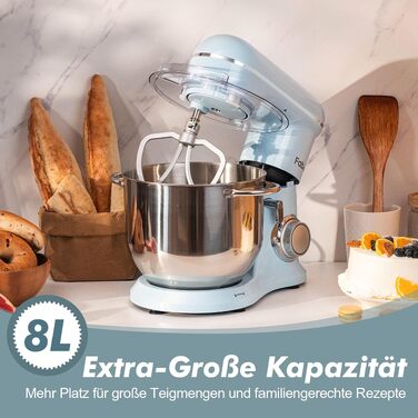 Кухонна машина Kitchen in the box Fab-Serie, потужний планетарний міксер 2000 Вт, чаша 8 л, 10 швидкостей, з вінчиком, гаком та мішалкою, синій