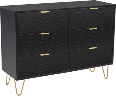 Комод UEV на 6 шухляд 100x34x73 см, чорний, з фіксацією, для зберігання одягу, документів, іграшок, вузький шафа для вітальні та спальні, легке складання