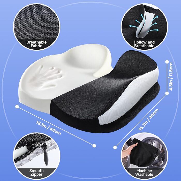 Подушка для сидіння з піни Memory Foam: ергономічна, для офісного крісла, авто, геймерського крісла та візка, з ременем та антиковзким покриттям