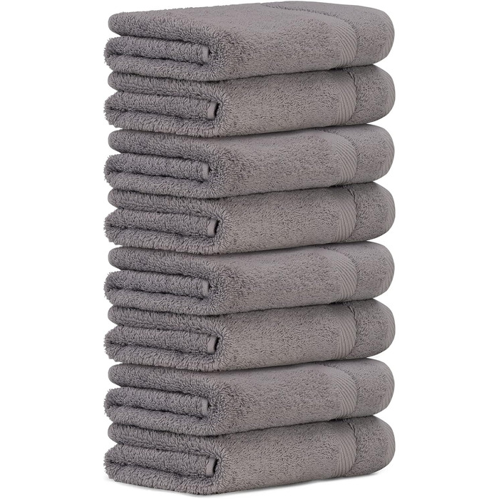 Рушники для рук Luckytowel 50x100 см, 100% бавовна, 600 г/м², Oeko-Tex, набір 8 шт., сірі