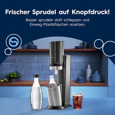 Сифон для газування води SodaStream CRYSTAL 3.0, 2 скляні карафани по 0,7л та балон CO2 з системою Quick Connect