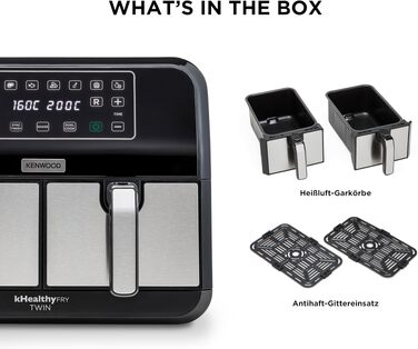 Аерофритюрниця з двома чашами Kenwood kHealthy Fry HFM20.000MB, 8л (2x4л), 8 програм, Dual Cook & Sync Finish, сенсорний дисплей, антипригарне покриття