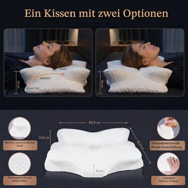 Ортопедична подушка для шиї з ефектом пам'яті Memory Foam, щільність 50D, сіро-біла