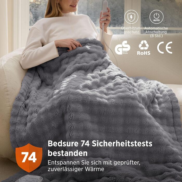 Електрична грілка-ковдра BEDSURE для ліжка та дивана, 130x180 см, сіра