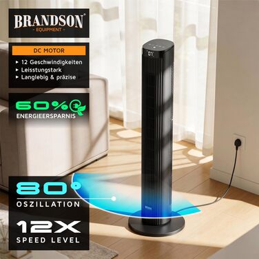 Вентилятор підлоговий Brandson ECO Design DC мотор, 12 швидкостей, з пультом, тихий, коливання