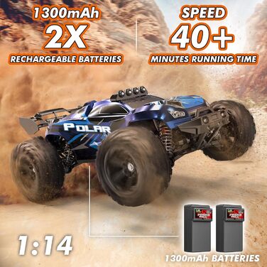 Радіокерований позашляховик 1:14 4WD RC авто для дорослих та дітей, швидкість 40+ км/год, 2 акумулятори 1300mAh, комплект коліс