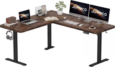 Регульований кутовий стіл JUMMICO для дому та офісу 160x140 см, коричневий - ергономічний комп'ютерний стіл з 3-ма запам'ятовуваними висотами та кабельною системою