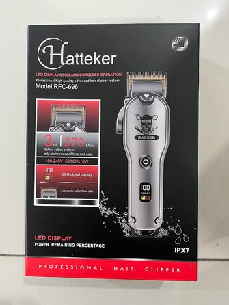 Професійна машинка для стрижки волосся Hatteker для чоловіків, тример для бороди, акумуляторна, USB-зарядка, LED-дисплей
