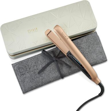 Професійний випрямляч для волосся Diva Pro Styling Precious Metals Touch, автоматичне вимкнення, швидкий нагрів, кабель 3 м, золотий
