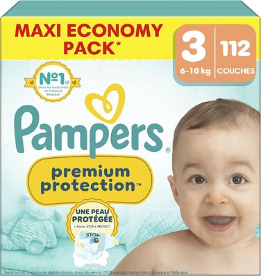 Підгузки Pampers Premium Protection розмір 3, 112 шт, для дітей від 6 до 10 кг, подвійний захист від протікань
