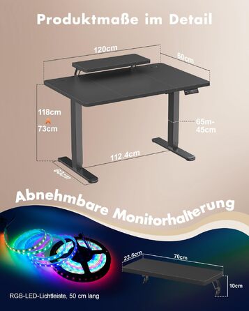 Регульований по висоті письмовий стіл Airfish (120 x 60 см) з підставкою для монітора, чорний