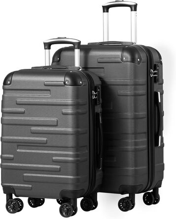 Валізи COOLIFE з твердим корпусом, розширювані, ABS, TSA-замок, 4 колеса, темно-сірі, набір 2 шт. (M+L)