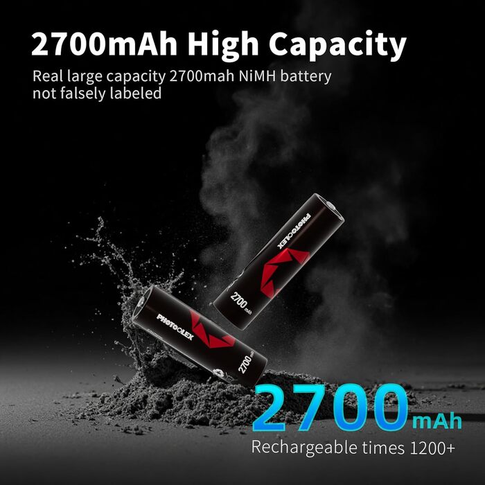 Акумулятори PHOTOOLEX AA 1.5V Li-ion 3600mWh, набір 8 шт. з зарядним пристроєм та кейсом для зберігання, висока ємність