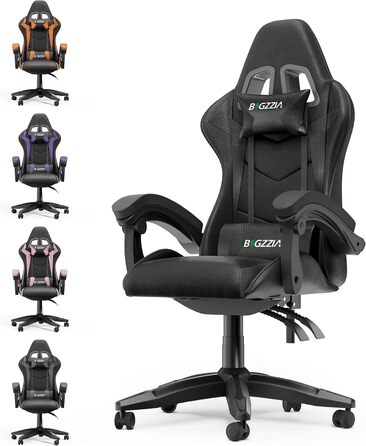 Ігровий крісло Bigzzia Ergonomiczne - Чорний, для геймерів, PC, комп'ютерне, з підголівником та підлокітниками
