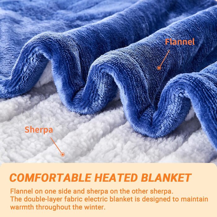 Електрична грілка-ковдра з автовимкненням 50x80 см, фланелева гріюча ковдра з таймером на 8 годин та захистом від перегріву для дому та офісу (Синя)