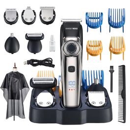 Машинка для стрижки волосся та бороди BarberBoss QR-6083, тример для носа, 39 рівнів, керамічне лезо, водостійка, LED-дисплей