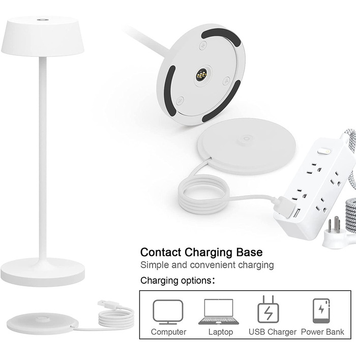 Klighten LED акумуляторна настільна лампа, диммована, сенсорна, алюмінієва, бездротова, IP54 водостійка, для дому та вулиці, 2 шт., біла, 3000K-6000K, USB-C зарядка