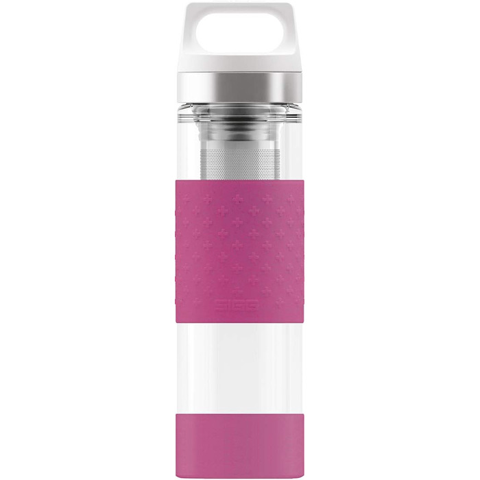 Термос-бутилка SIGG Hot & Cold Glass 0.4 л, скляна, ізольована, з силіконовим захистом, ягідний колір, без шкідливих домішок
