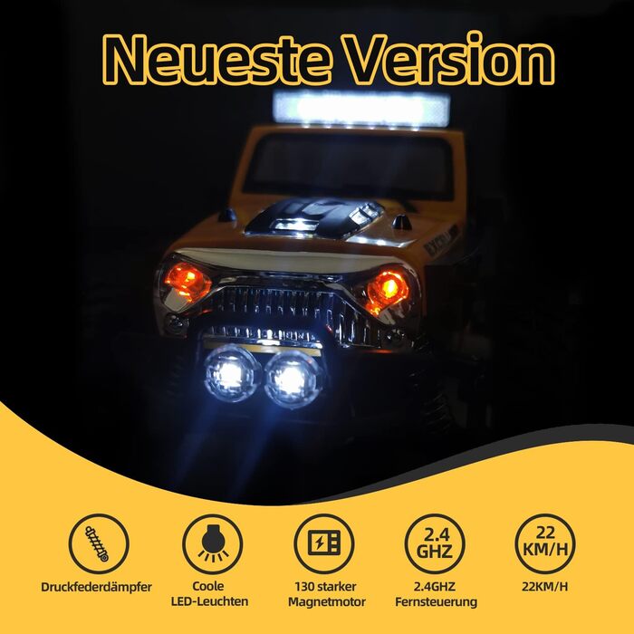 Радіокерований позашляховик Monstertruck 1/22 для дітей від 6 років, 2.4GHz, водонепроникний (2 акумулятори)