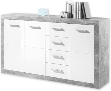 Комод STONE з шухлядами, білий глянець, бетон, 152x88x37 см – сучасний комод з великим місцем для зберігання для вітальні