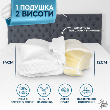 Ортопедична подушка Glückstoff для всіх типів сну, ергономічна, з пам’яттю форми, проти болю в шиї, сертифікована, біла