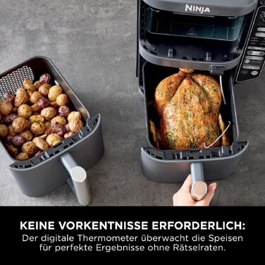 Вертикальна аерофритюрниця Ninja Double Stack XL Air Fryer 9,5 л з цифровим термометром, 6 функцій приготування, 2 рівні, сіра SL451EU