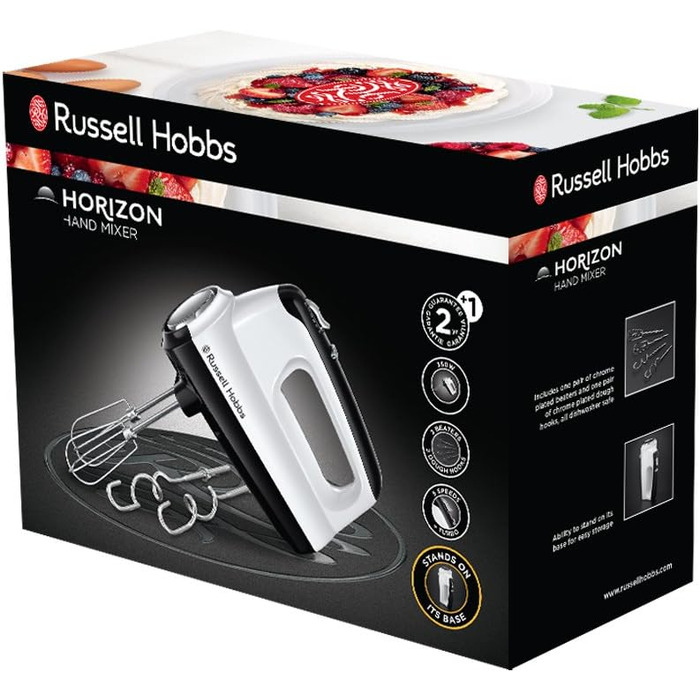 Міксер ручний Russell Hobbs Desire Red 350W з насадками для тіста та збивання, 5 швидкостей + імпульс, білий