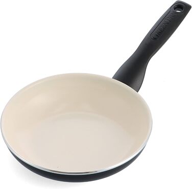 Сковорода GreenPan Rio з антипригарним покриттям Ceramic, без PFAS, Cool-Stay ручка, безпечна у духовці до 160°C, придатна для миття в посудомийній машині, чорно-кремова, 18 см