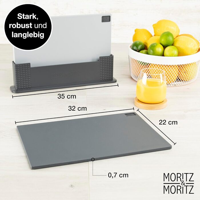 Набір з 3  обробних дощок Moritz & Moritz - 32 x 22 см, сірий, з підставкою, для кухні, можна мити в посудомийній машині