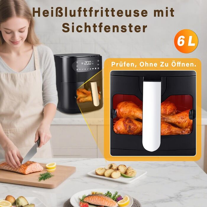 Аерофритюрниця Citybee XXL 10л (5л+5л) з двома камерами та вікном, Dual Zone Airfryer, 2200W, сенсорне керування, таймер 24г, чорна