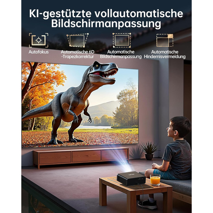 Smart проектор TOPTRO 4K HDR10 WiFi 6 Bluetooth: Dolby Audio, 1000 ANSI лм, Автофокус, Трапецеїдальна корекція 6D, Підтримка Netflix, Чорний