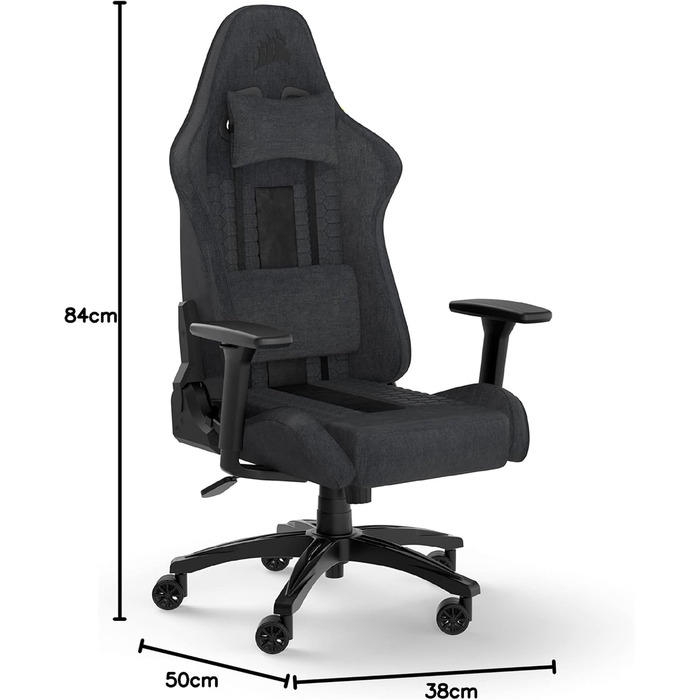 Ігрове крісло Corsair TC100 Relaxed, тканинне, спортивний дизайн, знімні подушки для попереку та шиї з memory foam, регульовані підлокітники, сірий/чорний