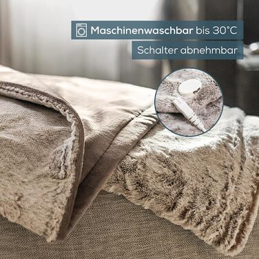 Електрична грілка-ковдра Beurer HD 150 XXL Nordic, 200x150 см, 6 температурних режимів, автоматичне відключення, машинне прання, м'яка флісова ковдра, колір тауп