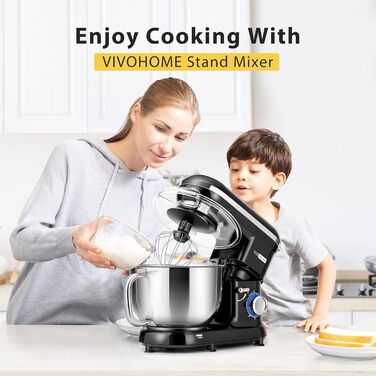 Кухонна машина VIVOHOME 5.7L, 660W з 10 швидкостями, міксер для тіста, чорна