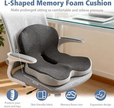 Подушка ортопедична Yolispa з підтримкою спини для авто та офісного крісла, Memory Foam, сіра (темно-сірий + світло-сірий)