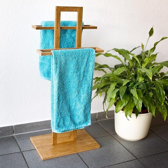 Бамбуковий тримач для рушників Relaxdays, 2 перекладини, 85x37x25 см, підлоговий, натуральне дерево, для ванної кімнати