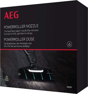 AEG AZE137 Power-Softrolle для пилососа, насадка для твердих підлог, потужне всмоктування, LED підсвітка, збір дрібного пилу та великих часток, делікатне очищення, сумісна з QX6, QX7, QX8-2, QX9, чорна