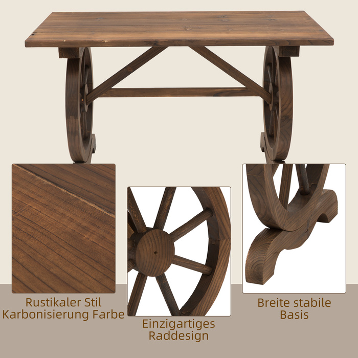 Outsunny Garden Table Балконний стіл з масиву дерева Дерев'яний стіл Форма колеса Атмосферостійкий Природний 113 x W60 x H65 см