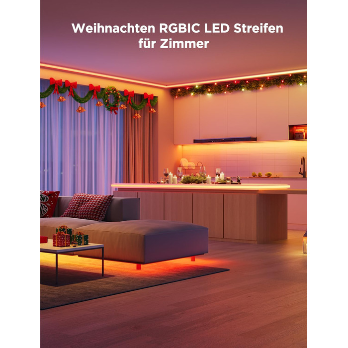 Світлодіодна стрічка Govee RGBIC 5м з LED-профілем, сумісна з Alexa та Google Assistant, ігрова LED-шина для спальні, цоколя, меблів, 64 режими