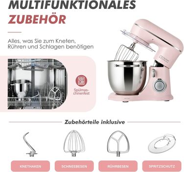 Кухонна машина Kitchen in the box Kompakte — планетарний міксер та тістоміс 3.5L/5L, 10 швидкостей, з вінчиком, гаком та міксером (Рожевий)