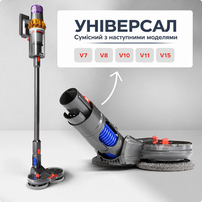 Електрична насадка для вологого прибирання Dripl для пилососів Dyson V7/V8/V10/V11/V15/Gen5 з від'ємним резервуаром для води, 6 багаторазових мопів і 1 контейнером для заповнення