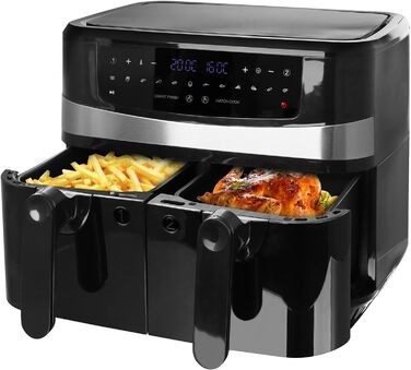 Цифрова подвійна аерофритюрниця Emerio, 2×5 л, 12 програм, без BPA, SMART FINISH, смаження без олії
