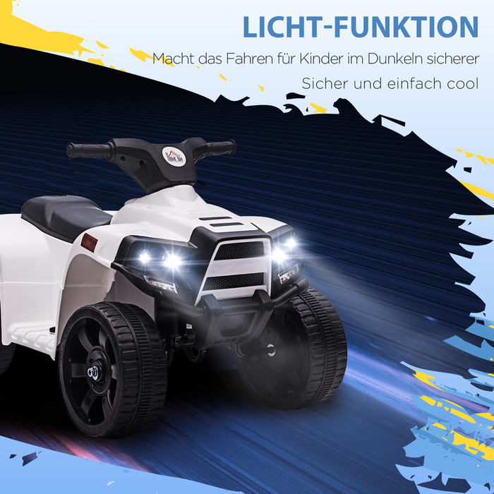 HOMCOM Mini Electric Quad Kids Електричний квадроцикл Коляска Електричний мотоцикл з 2 фарами Електричний квадроцикл Пляжний автомобіль Форма PP Сталь Чорний+Білий
