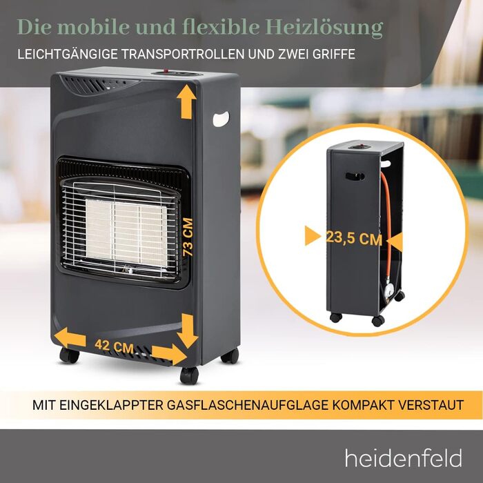 Газовий обігрівач Heidenfeld Inferno GH100, 4200 Вт, для приміщень, для балонів до 15 кг, чорний (Газовий балон не входить у комплект)